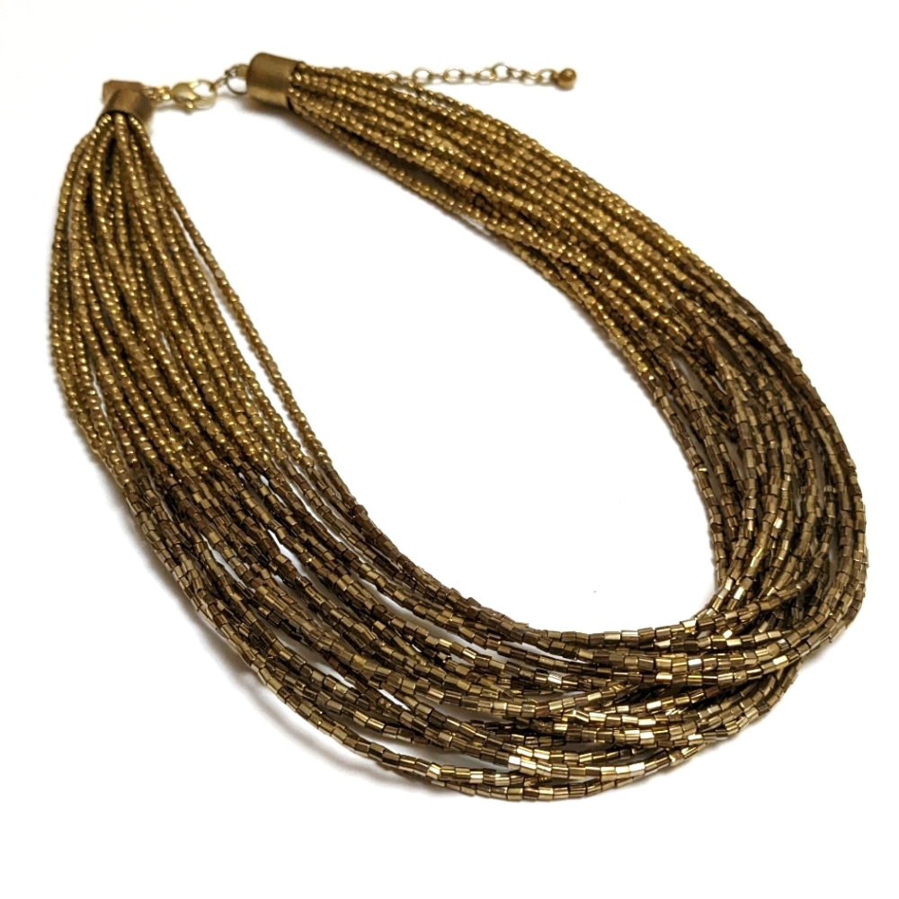 Tasha Gold Bronze Layered Beaded Necklace NWT